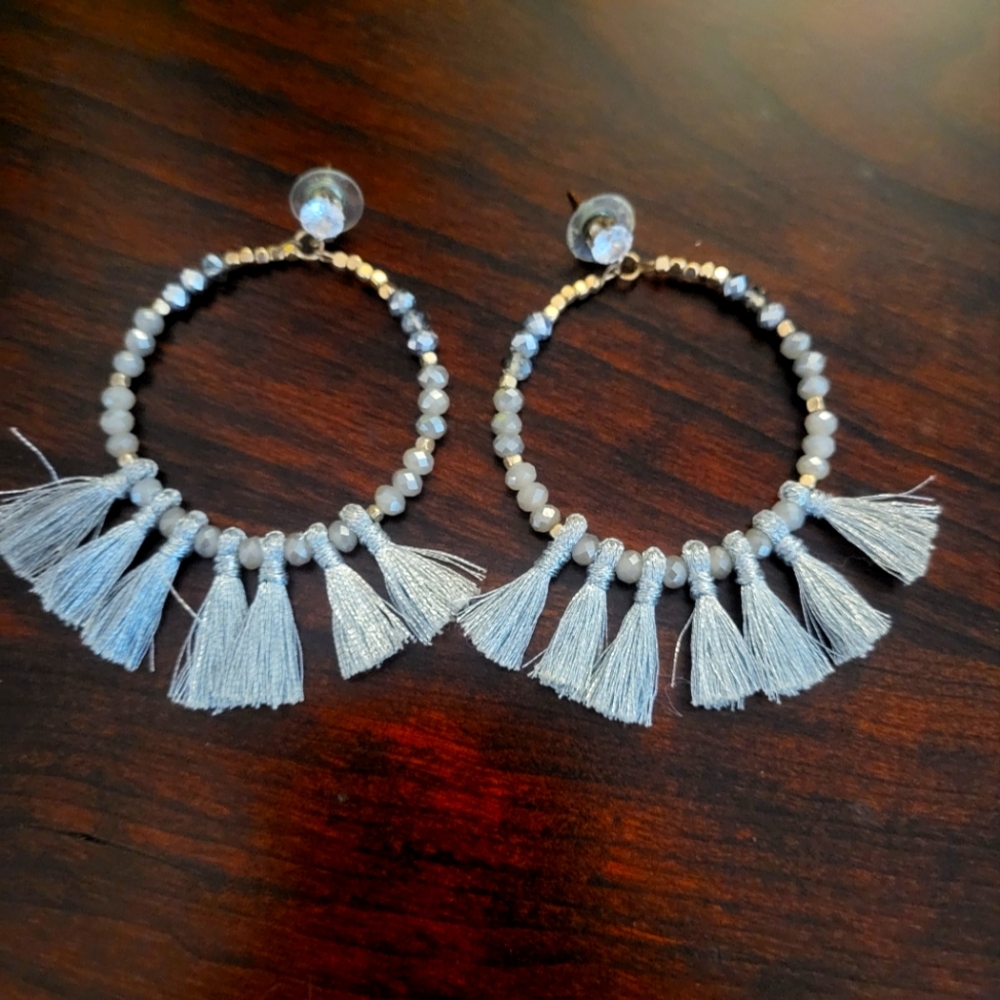 Elegant Silver Tassel Hoop Earrings